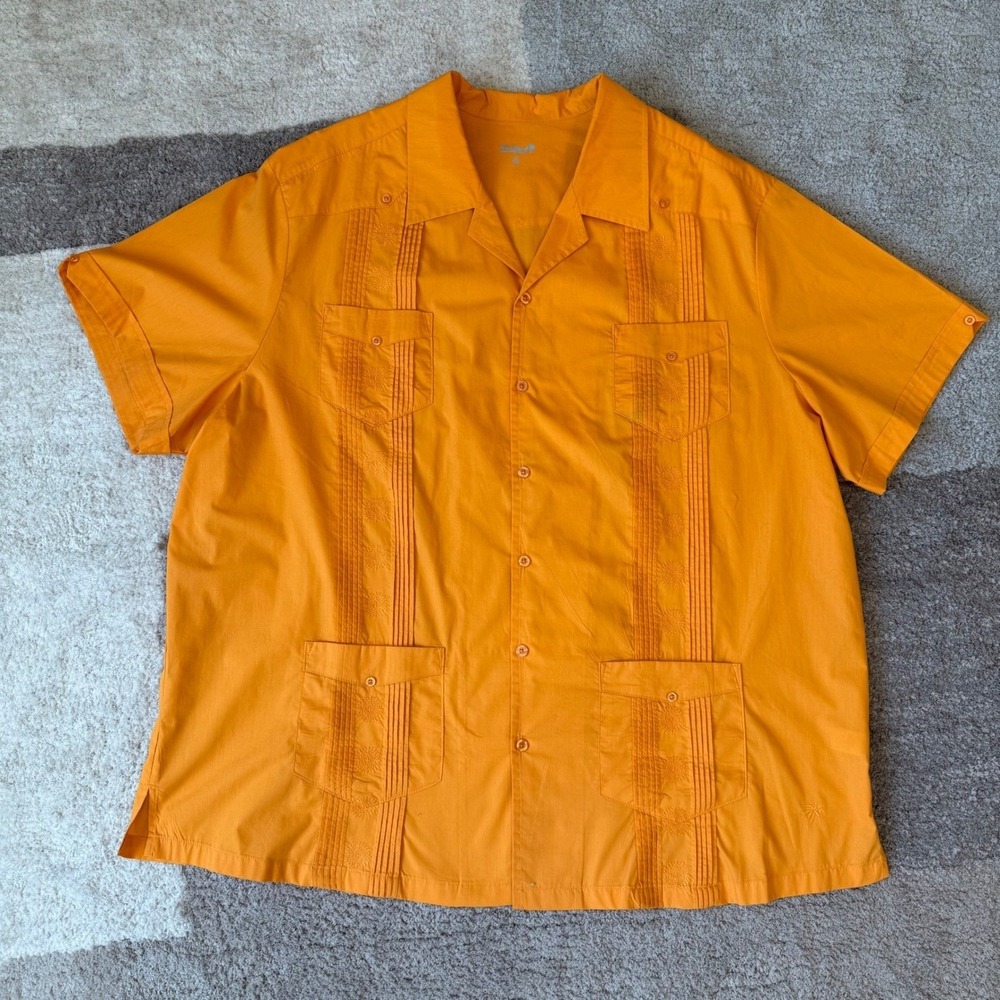 KS Island Mens 3XL Big Orange Guayabera Short Sleeve Button Down Shirt 79-0240-6